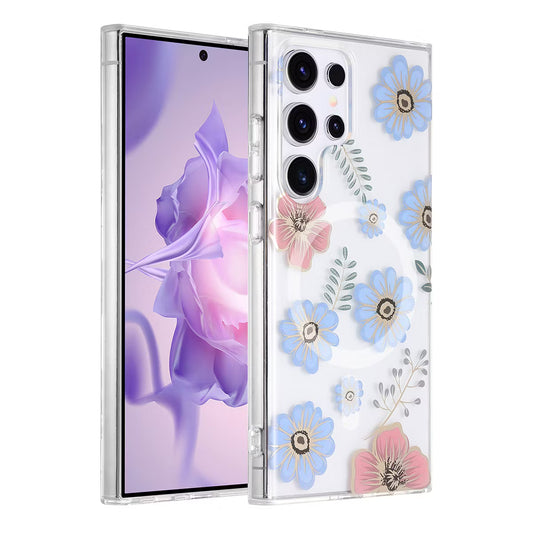 Samsung Galaxy S24 Ultra Magnetiskt Mobilskal - Blommor Röd/Blå