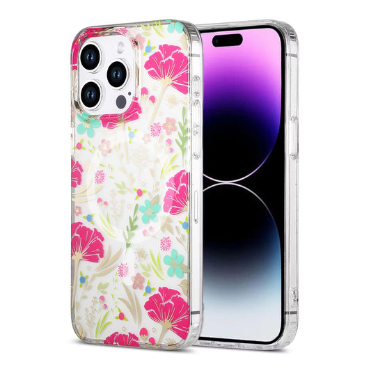 iPhone 14 Pro Max Mobilskal MagSafe - Blommor Röd/Grön