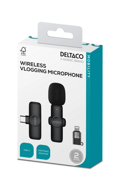 Deltaco Trådlös Vlog-mikrofon för iPhone & Samsung.-svart