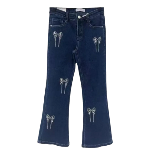 Jeans med Strassrosetter för Flickor – Mörkblå